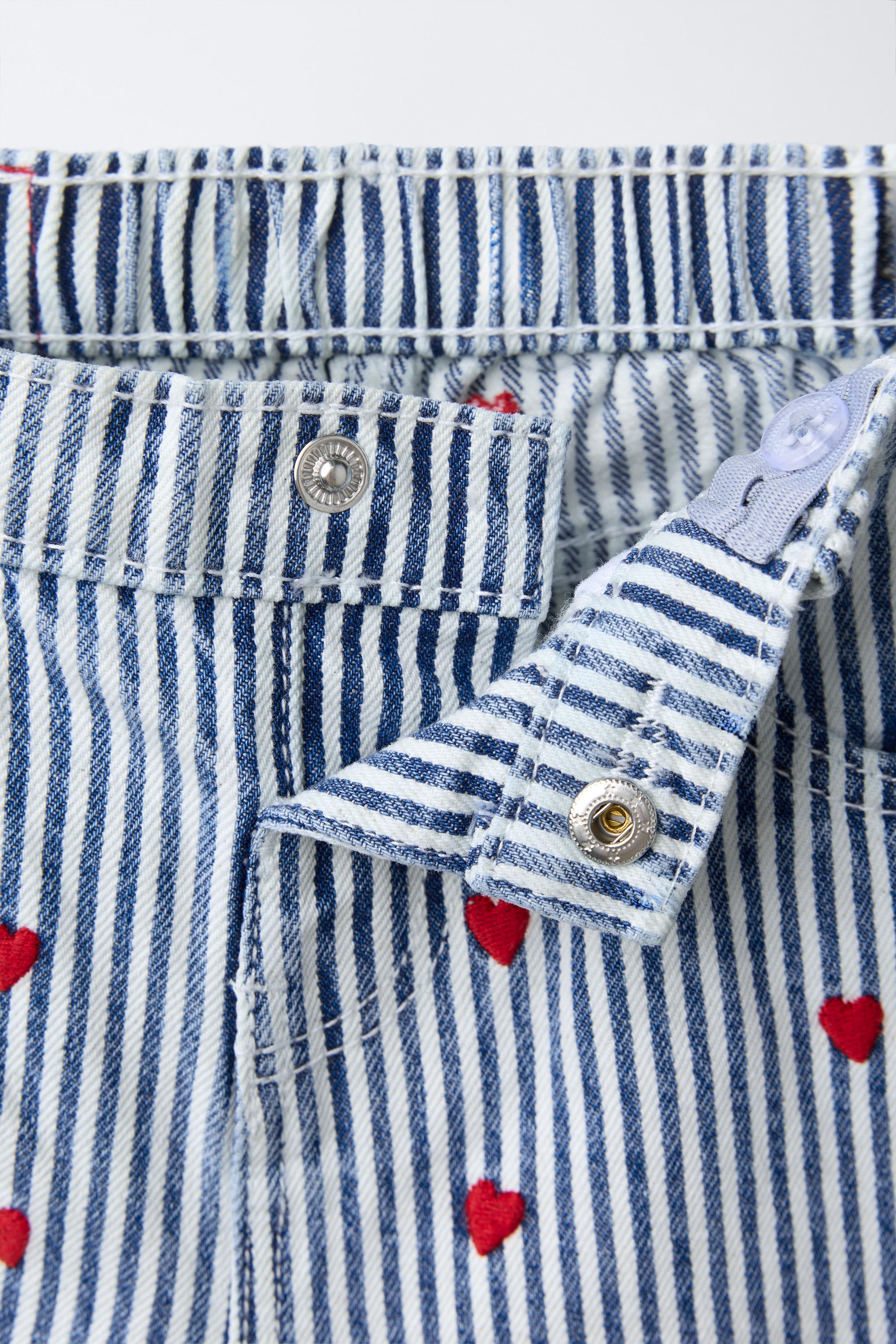 EMBROIDERED STRIPES AND HEARTS CULOTTE JEANS
